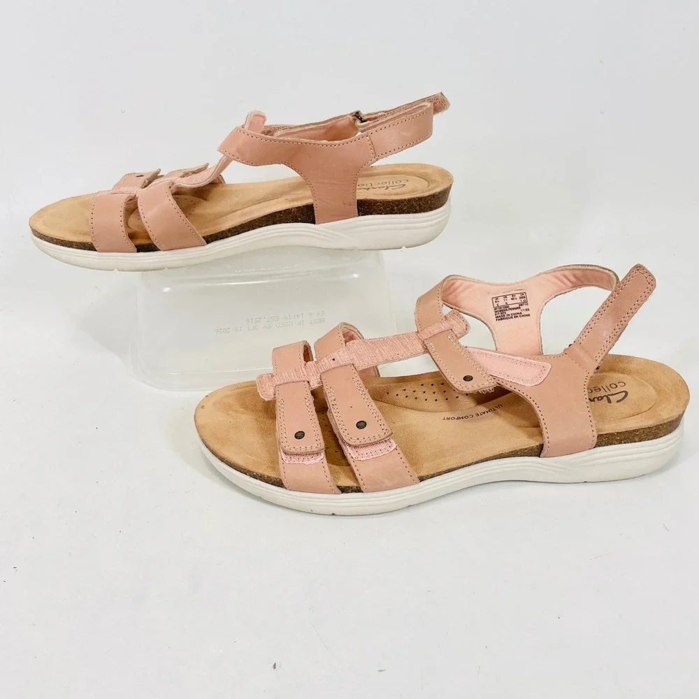 Clarks Collection Mira Tide Pink Leather Strappy Comfort Sandals Womens 11N